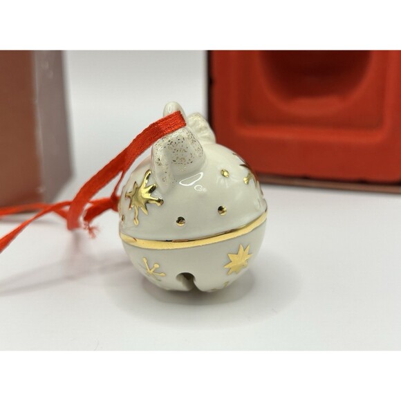 Lenox Just Jingles Porcelain Bow Bell Christmas Ornament Gold Trim with Box - Picture 5 of 10